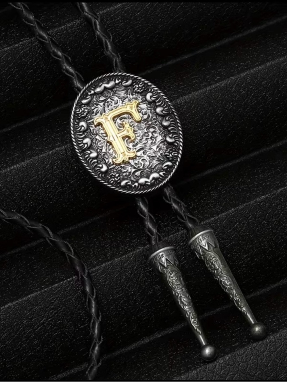 Western Bolo Tie with Gold Letter F Accent NWOT